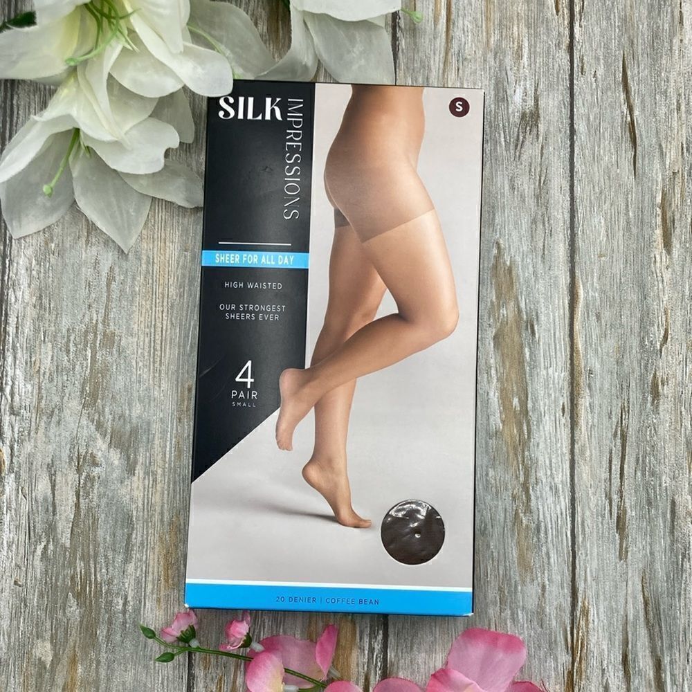 Silk Impressions Sheer to Waist Pantyhose Nylon Sock, 4-Pack Size S